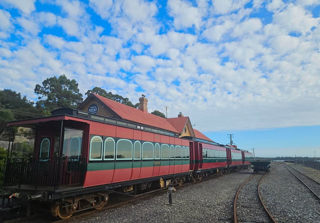 Vintage train car on a railway track in West Coast Tasmania